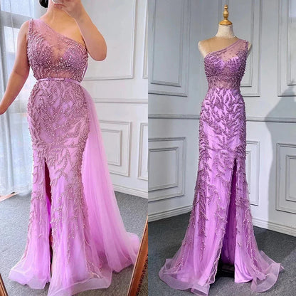 Pink  High Split Mermaid Elegant Evening Dresses Gowns Luxury Beaded 2025 For Women Party LA71582