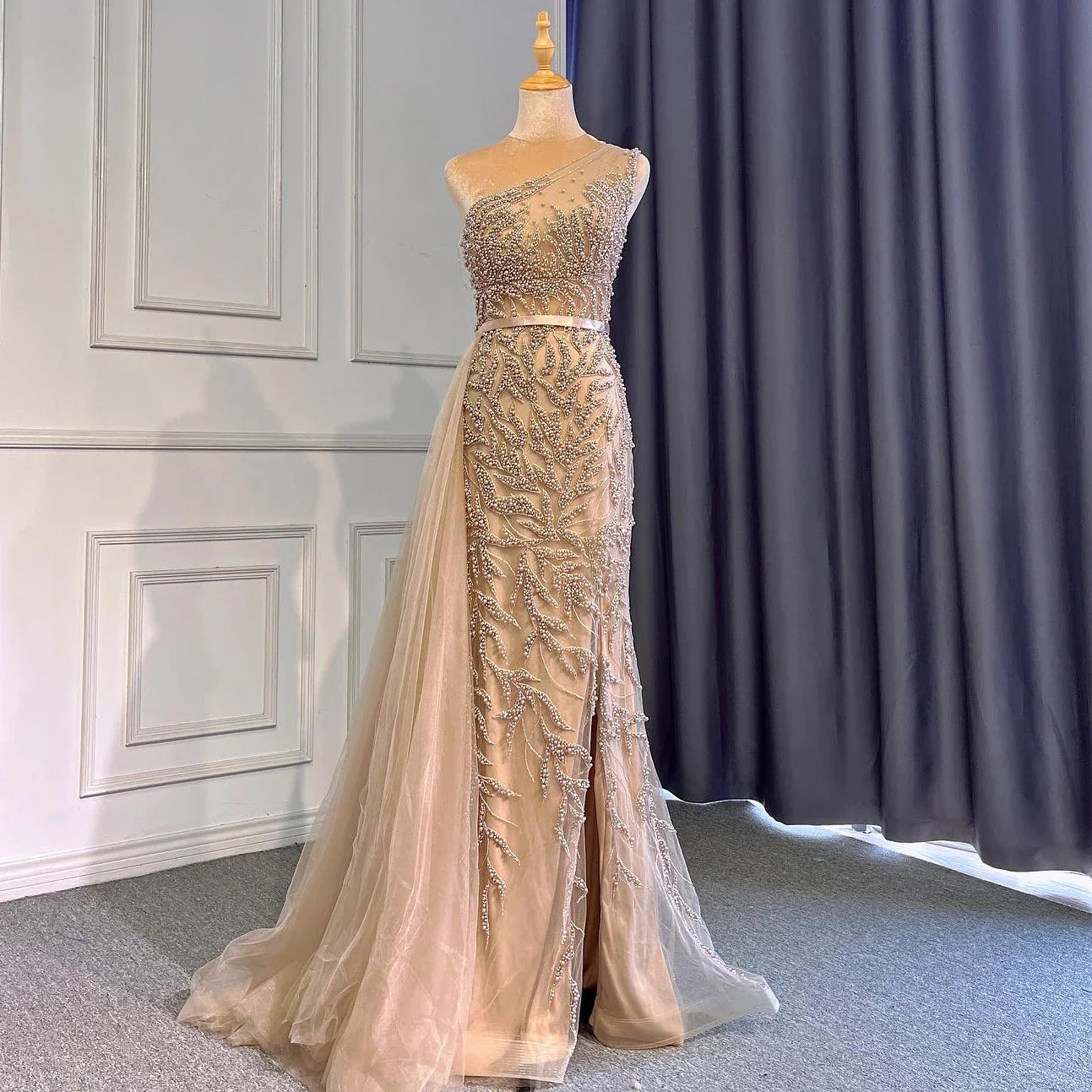 Pink  High Split Mermaid Elegant Evening Dresses Gowns Luxury Beaded 2025 For Women Party LA71582