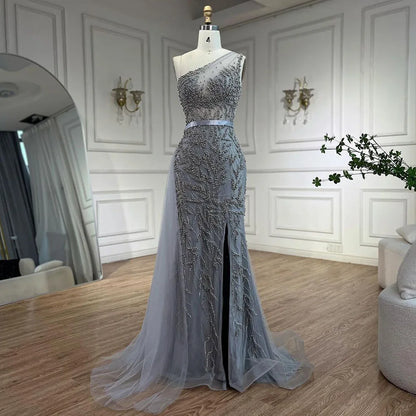 Pink  High Split Mermaid Elegant Evening Dresses Gowns Luxury Beaded 2025 For Women Party LA71582