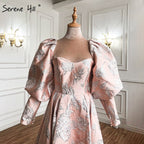 Rosa Laterne Ärmeln Abendkleider Kleider 2025 A-Line Sexy Für Frauen Hochzeit Party LA71280 