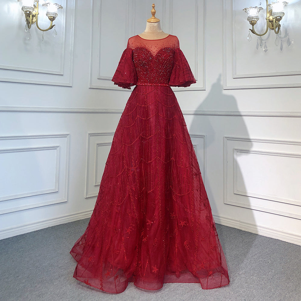 Vestidos de noche rosas de lujo, corte A, 2025, mangas acampanadas, con cuentas, para mujer, fiesta, LA71600 