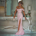 Vestidos de noche rosas de lujo con cuentas, vestidos de fiesta 2025 con abertura alta, sexys y elegantes para mujer LA71256 