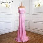 Vestidos de noche rosas de lujo con cuentas, vestidos de fiesta 2025 con abertura alta, sexys y elegantes para mujer LA71256 