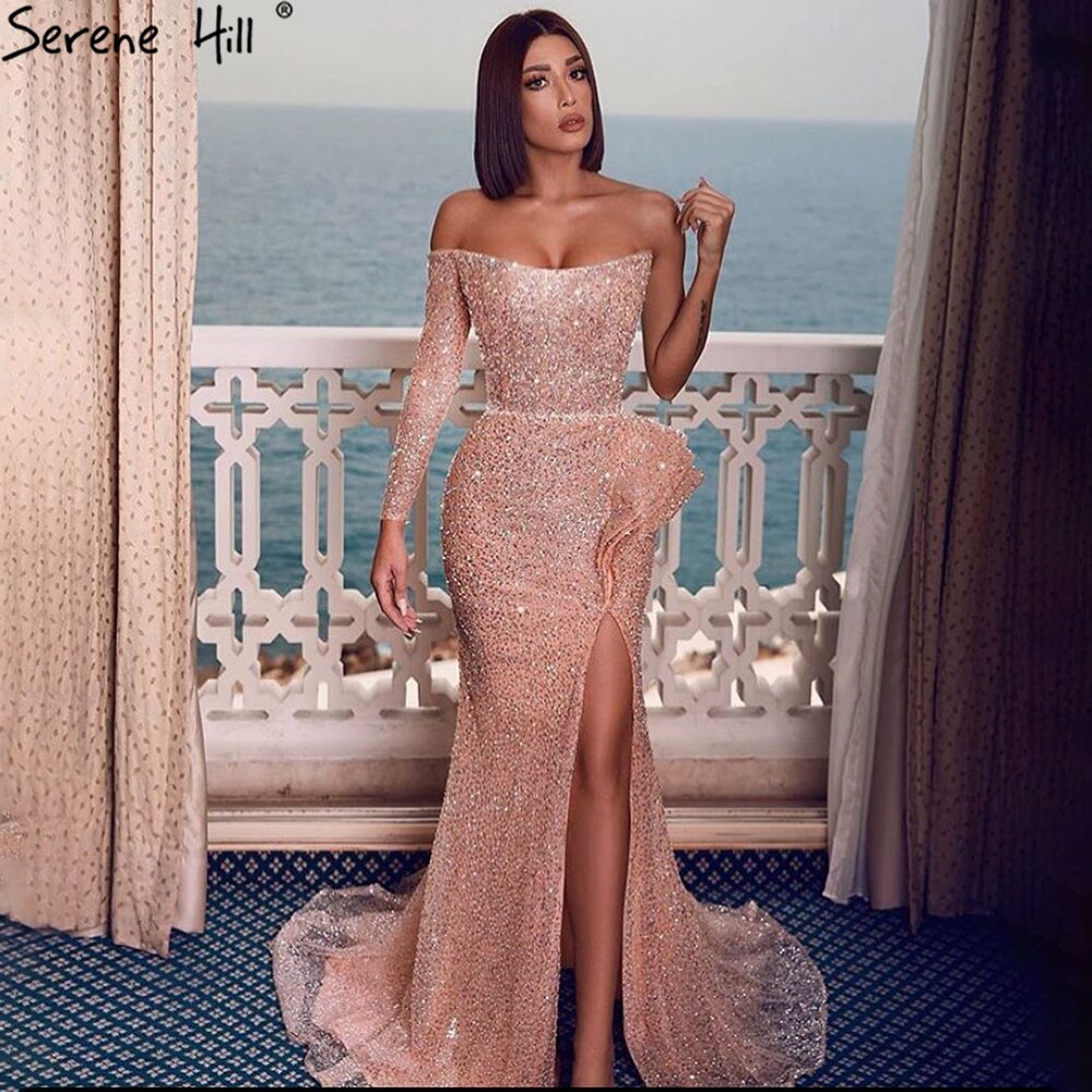 Vestido de noche rosa de lujo con abertura alta, elegante y sexy, estilo sirena, para mujer, vestido de fiesta LA71313 
