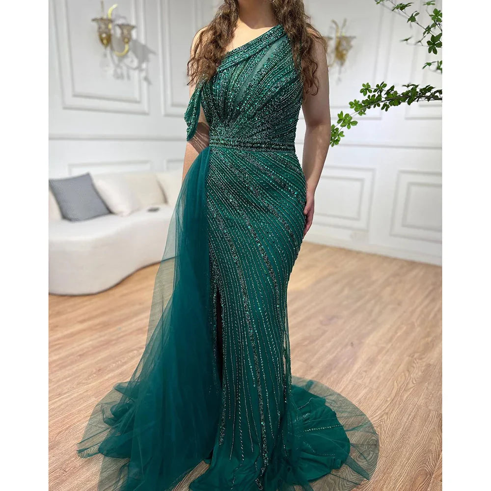 Vestidos de noche elegantes de sirena con cuentas y abertura alta en color rosa de lujo para mujer, fiesta LA71371 