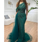 Vestidos de noche elegantes de sirena con cuentas y abertura alta en color rosa de lujo para mujer, fiesta LA71371 