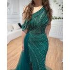 Vestidos de noche elegantes de sirena con cuentas y abertura alta en color rosa de lujo para mujer, fiesta LA71371 