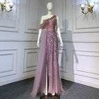 Vestidos de noche elegantes de sirena con cuentas y abertura alta en color rosa de lujo para mujer, fiesta LA71371 