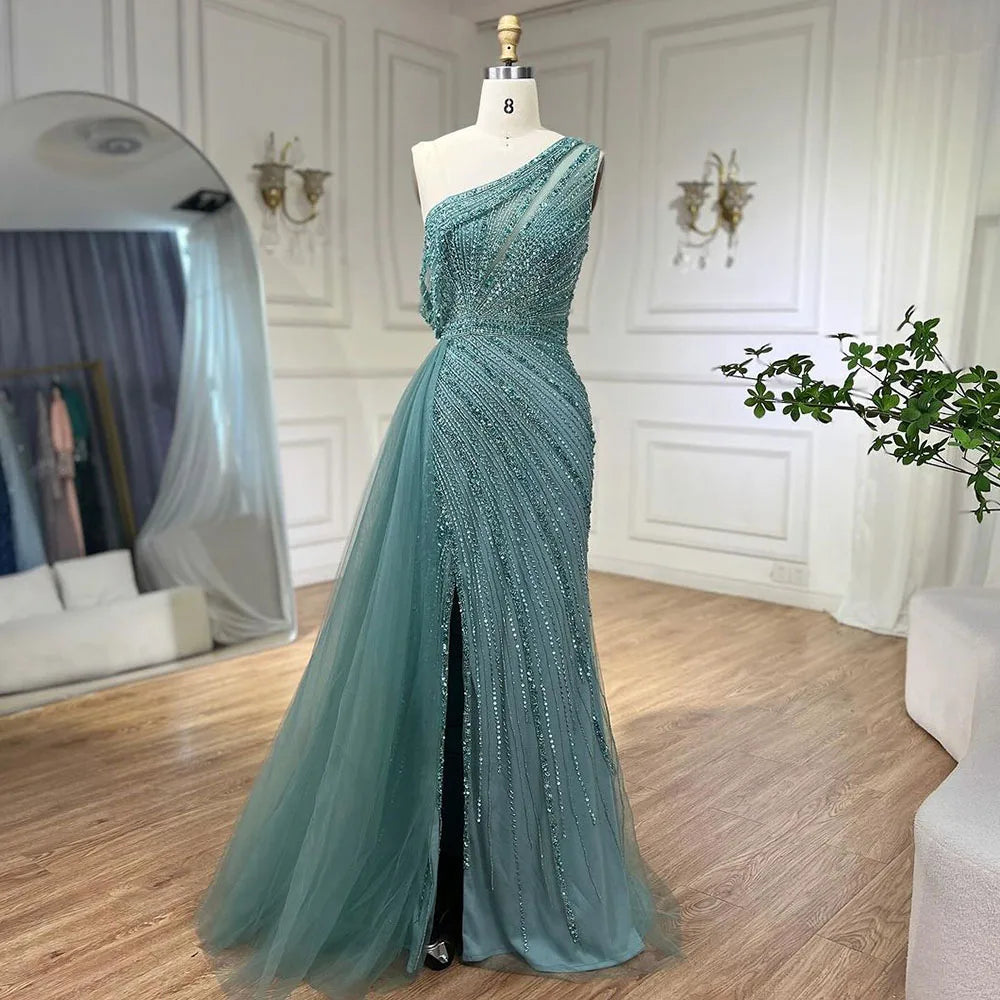 Vestidos de noche elegantes de sirena con cuentas y abertura alta en color rosa de lujo para mujer, fiesta LA71371 