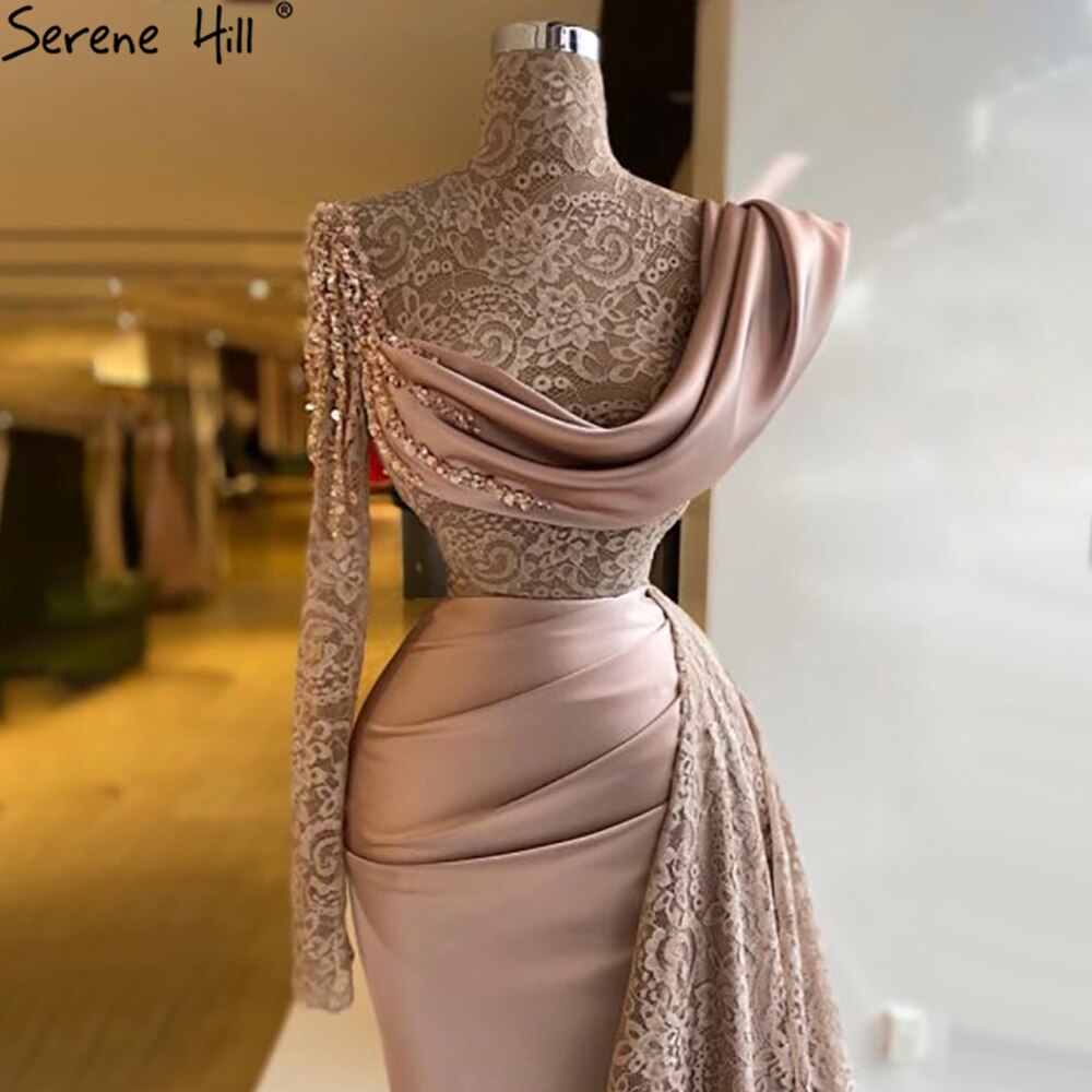 Rosa Meramid Eine Schulter Abendkleider Kleider 2025 Perlen Spitze Elegante Für Frauen Party LA71297 