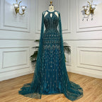 Luxury Dubai Mermaid Fuchsia Evening Dresses with Cape Sleeves LA71817