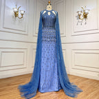 Luxury Dubai Mermaid Fuchsia Evening Dresses with Cape Sleeves LA71817
