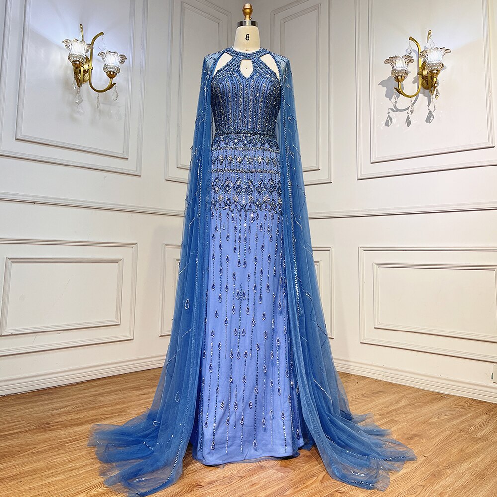 Luxury Dubai Mermaid Fuchsia Evening Dresses with Cape Sleeves LA71817