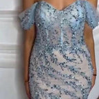 Rosa Meerjungfrau Elegante Sexy Off ShoulderEvening Kleider Kleider Luxus Perlen Weg Von Der Schulter Für Frau Party LA71653 
