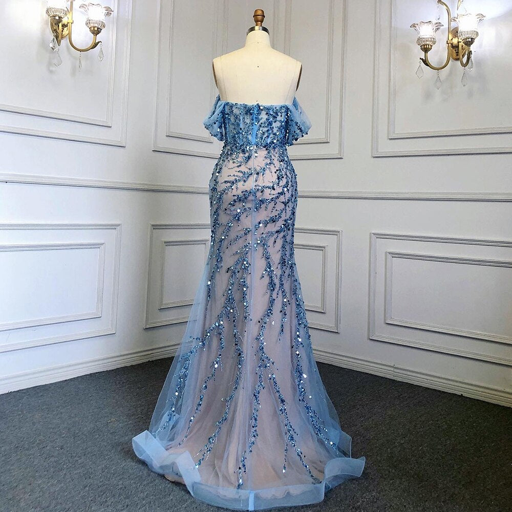 Rosa Meerjungfrau Elegante Sexy Off ShoulderEvening Kleider Kleider Luxus Perlen Weg Von Der Schulter Für Frau Party LA71653 