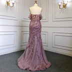 Rosa Meerjungfrau Elegante Sexy Off ShoulderEvening Kleider Kleider Luxus Perlen Weg Von Der Schulter Für Frau Party LA71653 