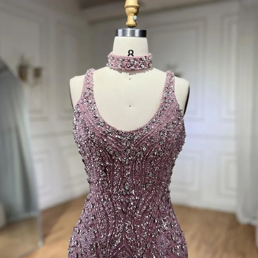 Rosa Meerjungfrau Elegante Ärmellose High Split Luxus Dubai Abendkleider Kleider Für Frauen Hochzeit Party 2025 LA72259 