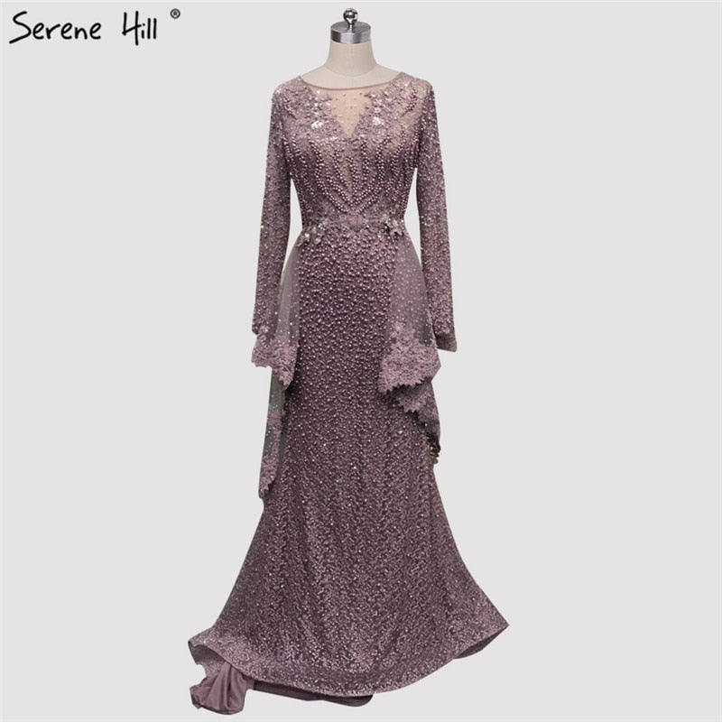 Pink Mermaid Elegant Sleeveless Sexy Evening Dresses Pearls Fashion Off Shoulder Gowns Luxury Beaded 2025 LA6527