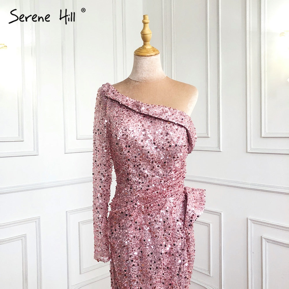 Rosa Meerjungfrau High Split Abendkleider Kleider 2025 Luxus Perlen Elegante Perlen Für Frauen Party LA71244 