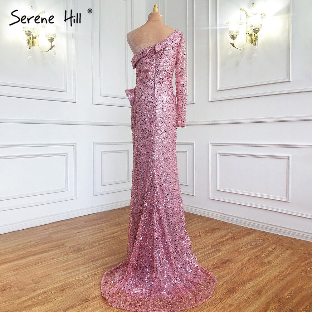 Rosa Meerjungfrau High Split Abendkleider Kleider 2025 Luxus Perlen Elegante Perlen Für Frauen Party LA71244 