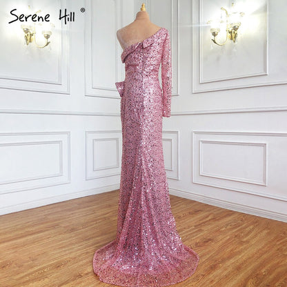 Pink Mermaid High Split Evening Dresses Gowns 2025 Luxury Beaded Elegant Beaded For Women Party LA71244