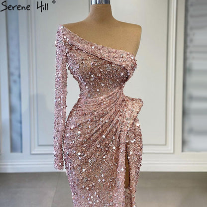Pink Mermaid High Split Evening Dresses Gowns 2025 Luxury Beaded Elegant Beaded For Women Party LA71244