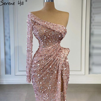 Pink Mermaid High Split Evening Dresses Gowns 2025 Luxury Beaded Elegant Beaded For Women Party LA71244