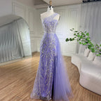 Pink Mermaid Overskirt Evening Dresses Gowns 2025 One Shoulder Beaded Elegant For Women Party LA71616