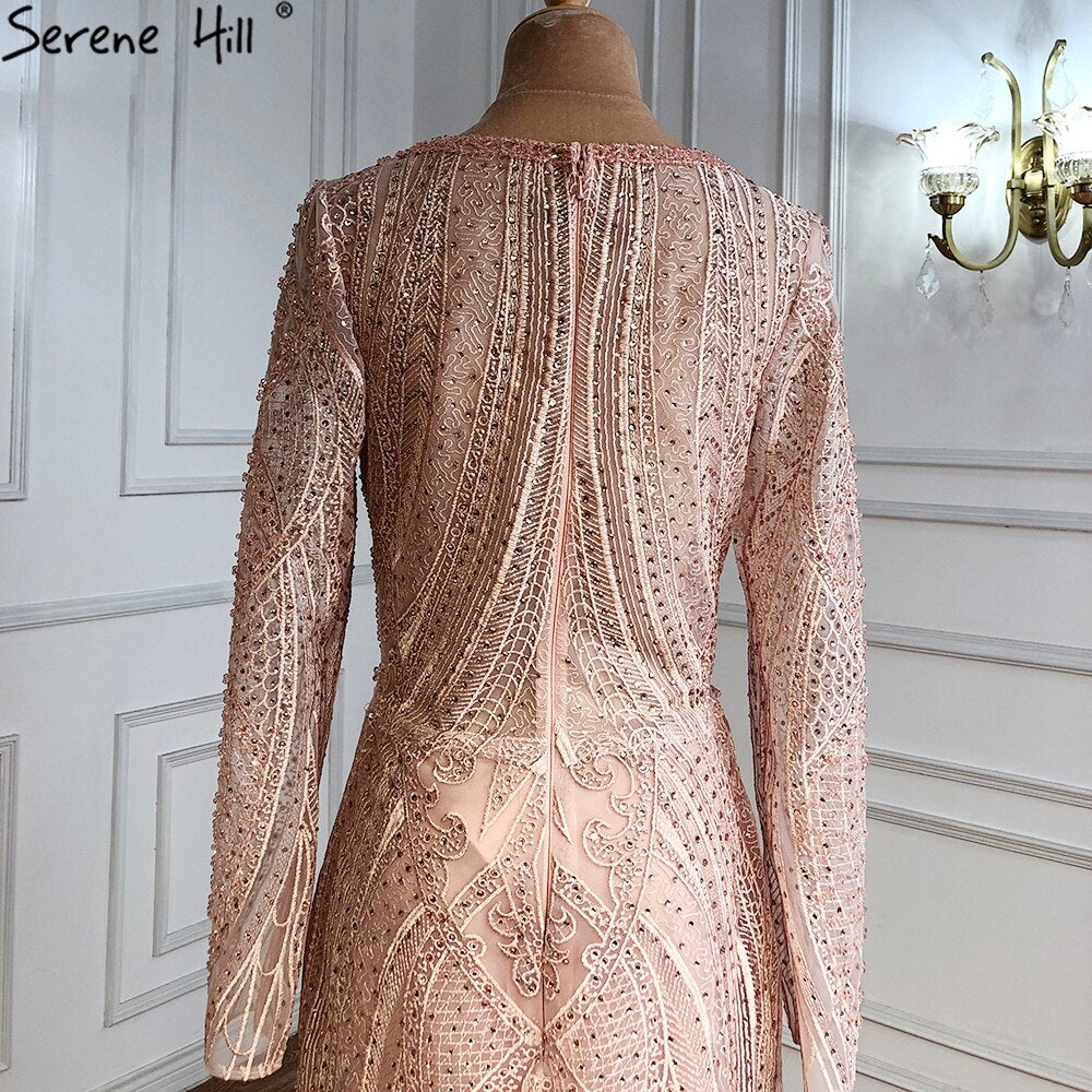 Vestidos de noche musulmanes de lujo en rosa, estilo sirena, con cuentas, elegantes, para mujer, para fiesta de boda, LA71182 