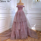Pink Off Shoulder Wedding Dresses 2025 Tiered Sexy Simple High Quality Bridal Gowns HM67120 Custom Made