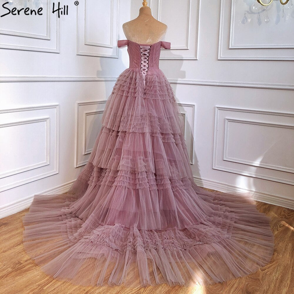 Pink Off Shoulder Wedding Dresses 2025 Tiered Sexy Simple High Quality Bridal Gowns HM67120 Custom Made