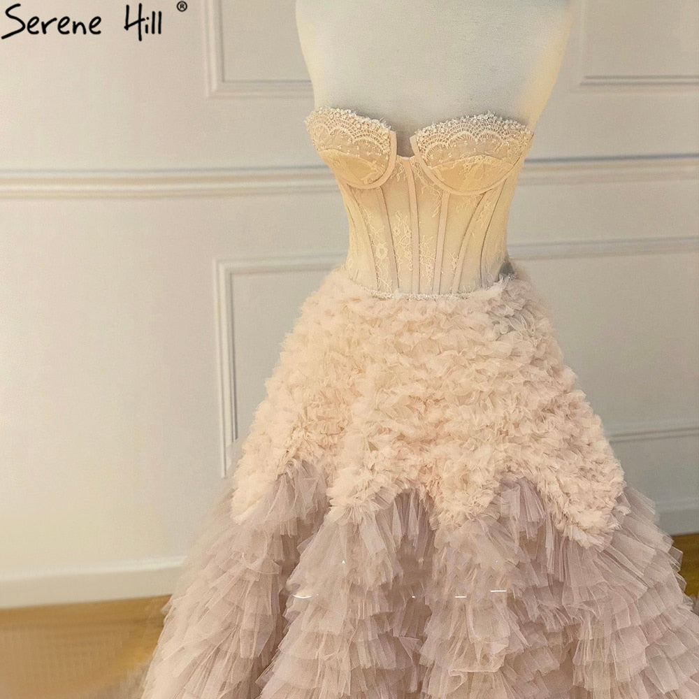 Rosa Rüschen Sexy Abendkleider Kleider 2025 A-Linie Tiered High-end Für Frauen Party LA71221 