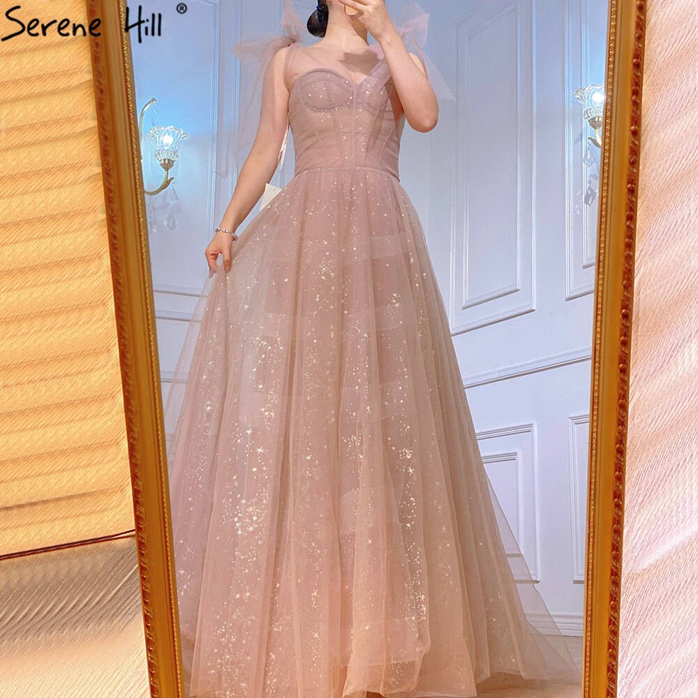 Vestidos de noche sexys rosas 2025, corte A, sin mangas, de tul para mujer, fiesta LA70920 