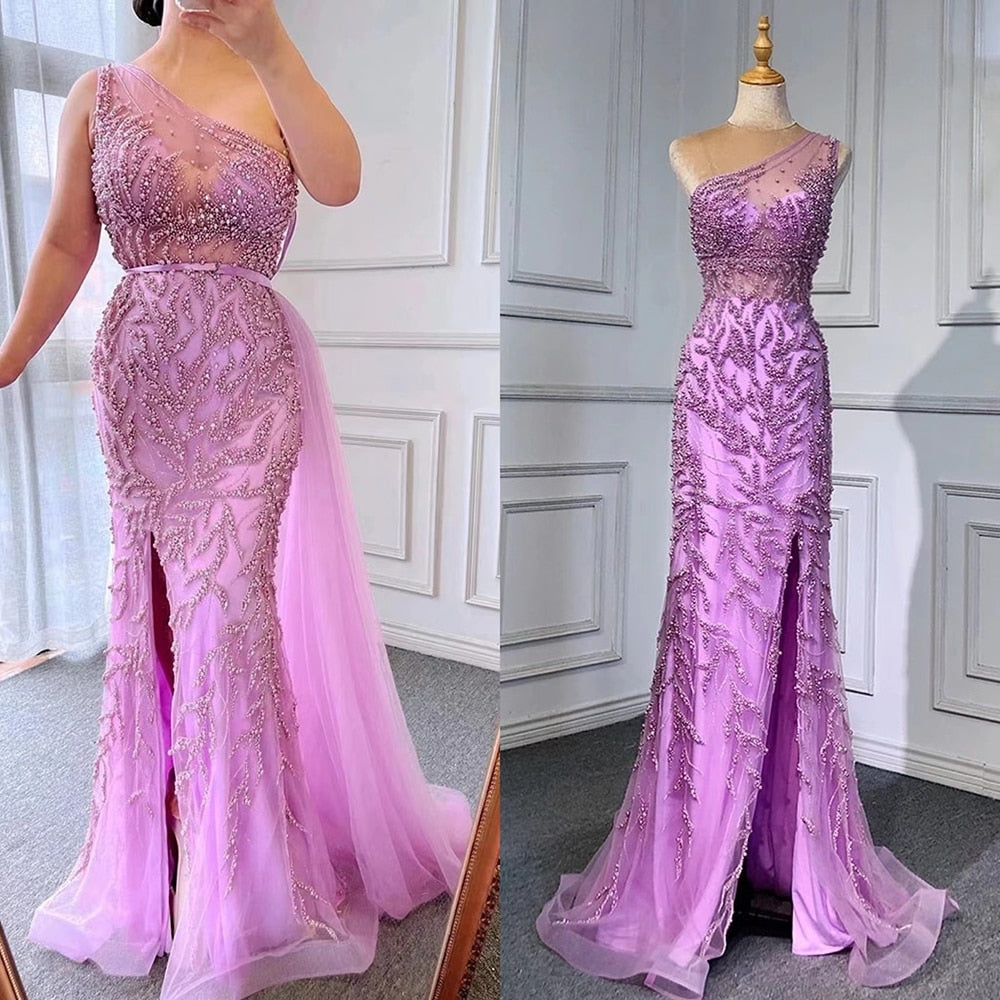 Rosa Sexy High Split Meerjungfrau Elegante Abendkleider Kleider Luxus Perlen 2025 Für Frauen Party LA71582 