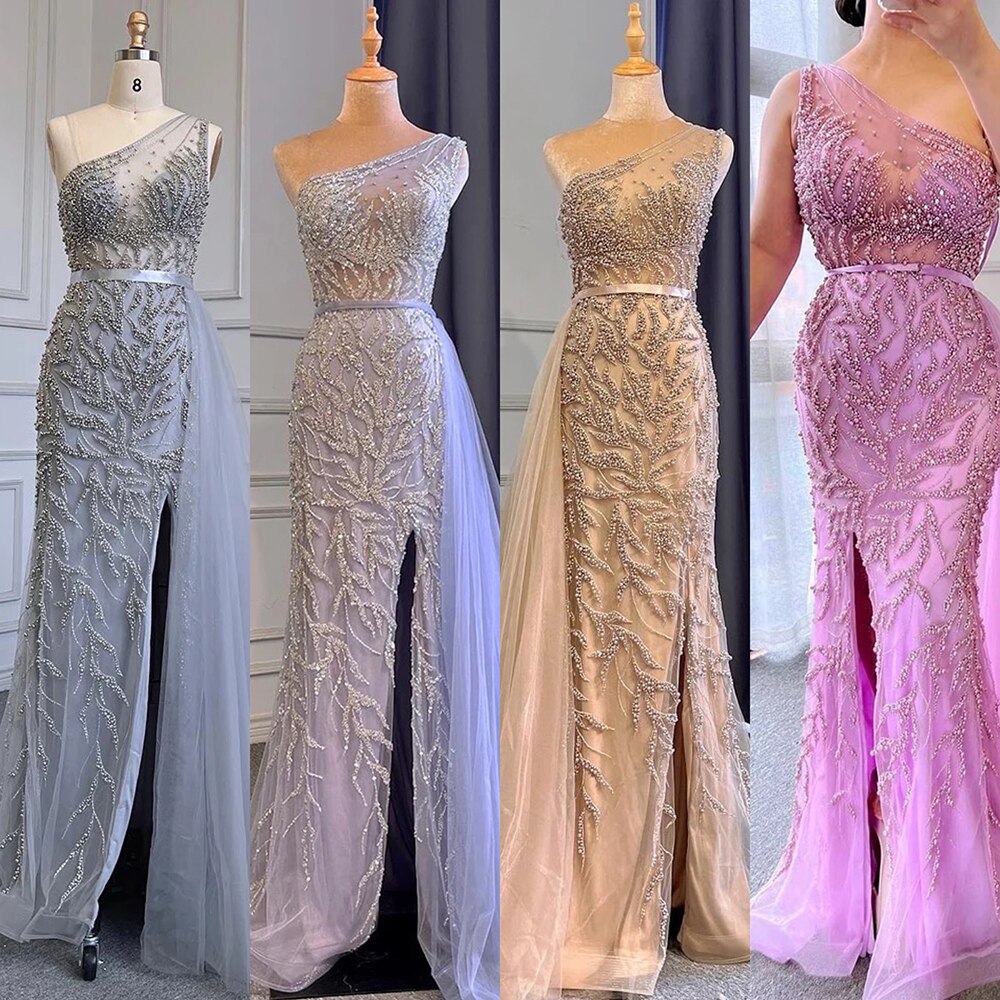 Rosa Sexy High Split Meerjungfrau Elegante Abendkleider Kleider Luxus Perlen 2025 Für Frauen Party LA71582 