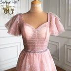 Rosa Sexy Luxus Abendkleider Kleider 2025 A-Linie Glitter Tiered Prinzessin Für Frauen Party LA70924 