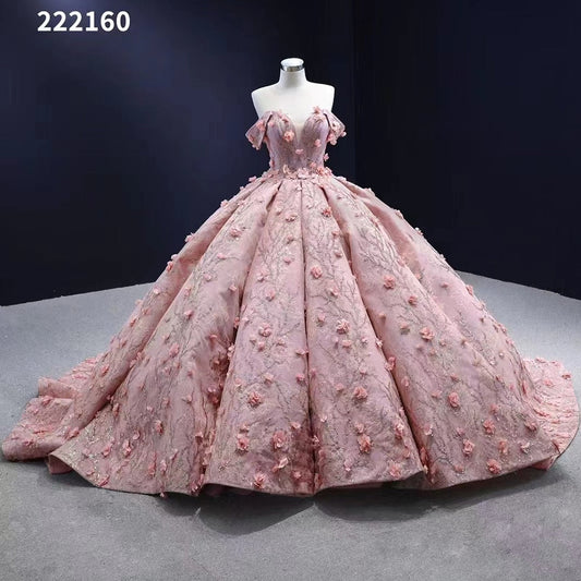 Vestido de novia rosa sexy con hombros descubiertos, apliques de cuentas y cordones, de lujo, 2025, de alta gama, hecho a medida, HM222160 