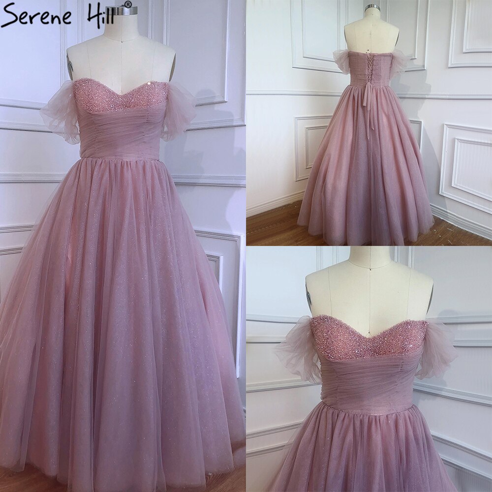 Rosa ärmelloses, schlichtes Abendkleid mit Herzausschnitt und Perlenbesatz, knöchellang, formelles Kleid, Design 2025 LA70702 