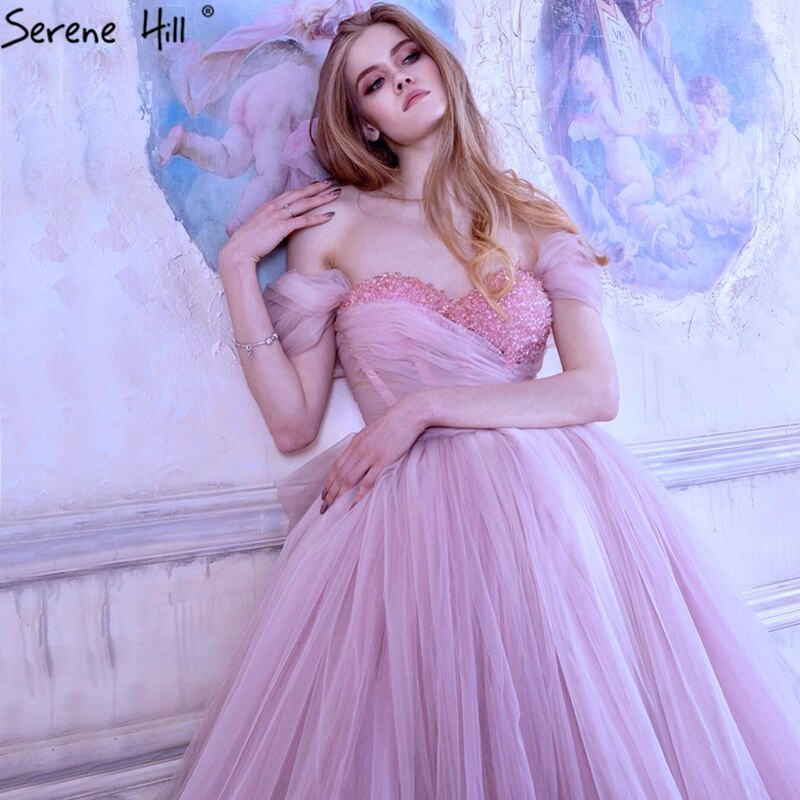 Rosa ärmelloses, schlichtes Abendkleid mit Herzausschnitt und Perlenbesatz, knöchellang, formelles Kleid, Design 2025 LA70702 