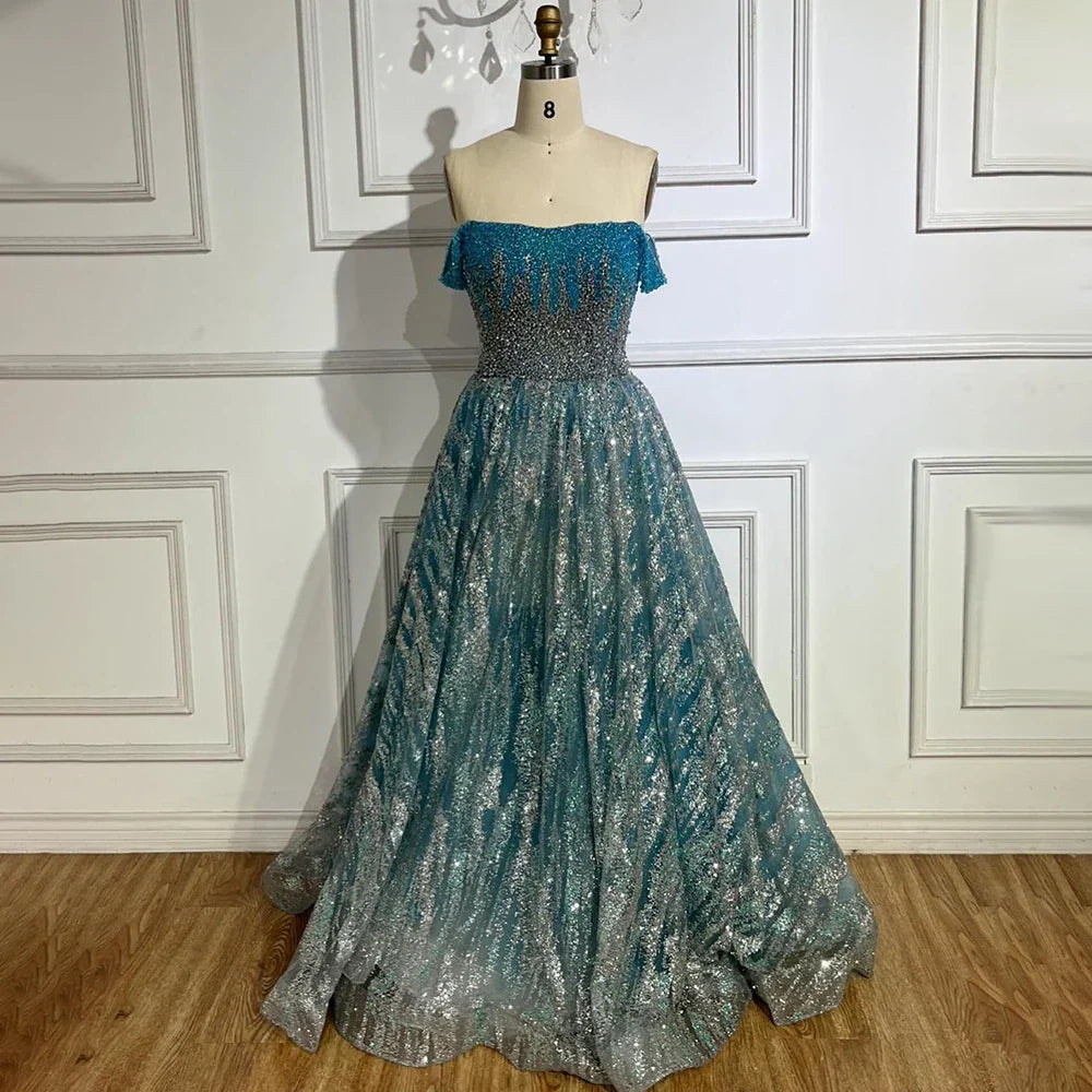 Rosa Spaghetti Strap A-Linie Perlen Luxus Dubai Lange Abendkleider Kleider für Frau Hochzeit Party 2025 LA72507 