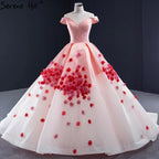 Rosa Liebsten Satin Brautkleider 2025 Handgemachte Blumen Lace Up Sexy Brautkleid HM66752 