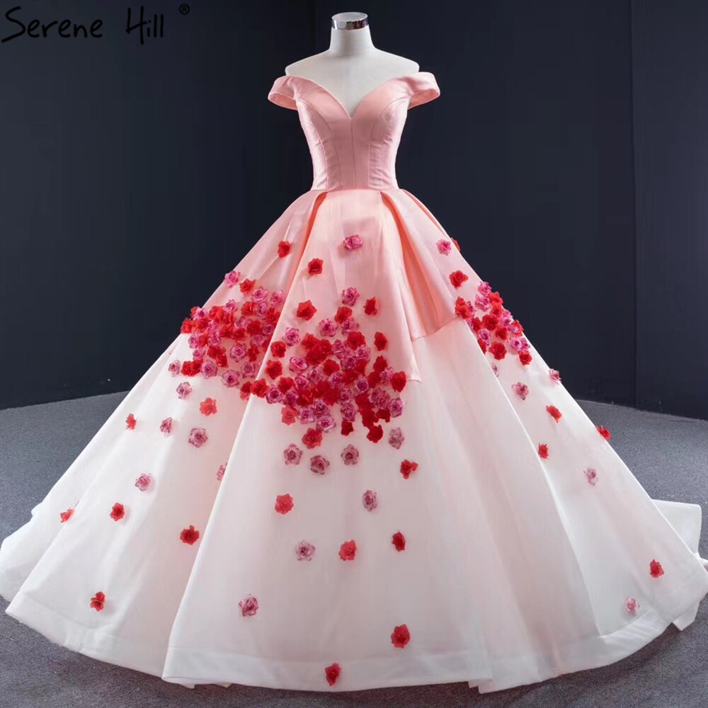 Rosa Liebsten Satin Brautkleider 2025 Handgemachte Blumen Lace Up Sexy Brautkleid HM66752 