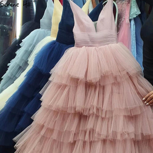 Vestidos de novia sencillos en capas rosas 2025, vestido de novia sexy sin espalda de alta calidad HA2446, hecho a medida 
