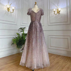 Lila A-Linie Sexy V-Ausschnitt Perlen Feder Arabisch Abendkleider Kleider 2025 Für Frauen Elegante Party LA71805A 