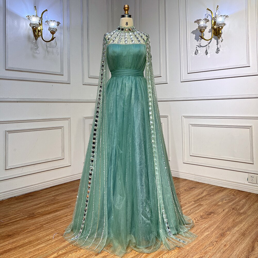 Purple Arabic A-Line Beaded Sexy Luxury Cape Sleeves High Neck Evening Dresses Gowns 2025 For Women Party LA71764
