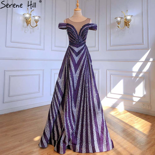 Vestidos de noche de lujo con cuentas moradas, vestidos largos de corte A sin mangas para mujer, fiesta LA71469 