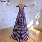 Vestidos de noche de lujo con cuentas moradas, vestidos largos de corte A sin mangas para mujer, fiesta LA71469 