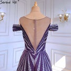 Vestidos de noche de lujo con cuentas moradas, vestidos largos de corte A sin mangas para mujer, fiesta LA71469 