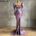 Lila High Split Meerjungfrau Abendkleider Kleider 2025 Elegante Satin Perlen Für Frauen Party LA71090 