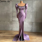 Lila High Split Meerjungfrau Abendkleider Kleider 2025 Elegante Satin Perlen Für Frauen Party LA71090 